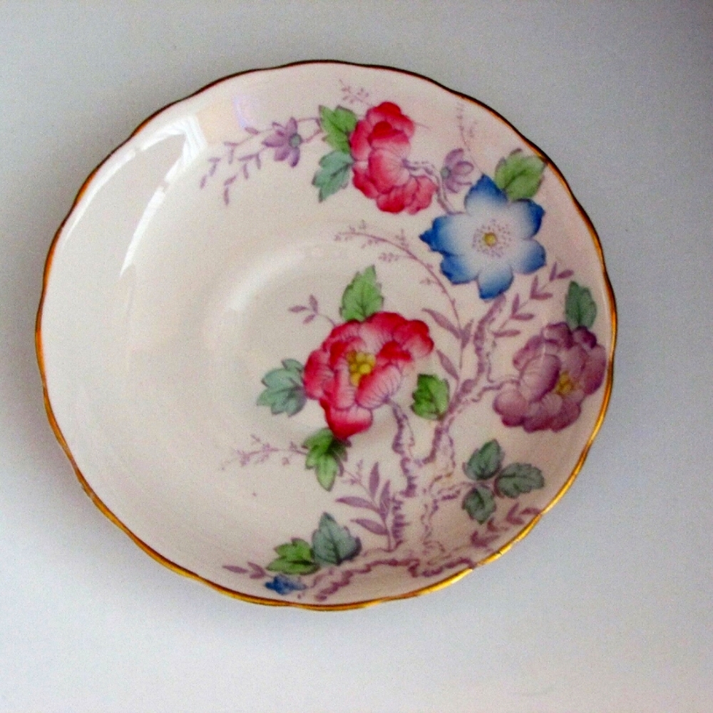 Tuscan English Fine Bone China Saucer Vintage Hand Painted Pink Blue Floral